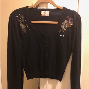ModCloth Cropped Embroidered Cardigan